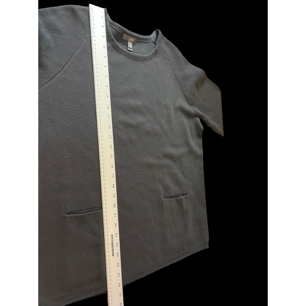 J. Crew Black 100% Merino Wool Pullover Stretch Qtr Sleeve Front Pocket Top L - Picture 7 of 9